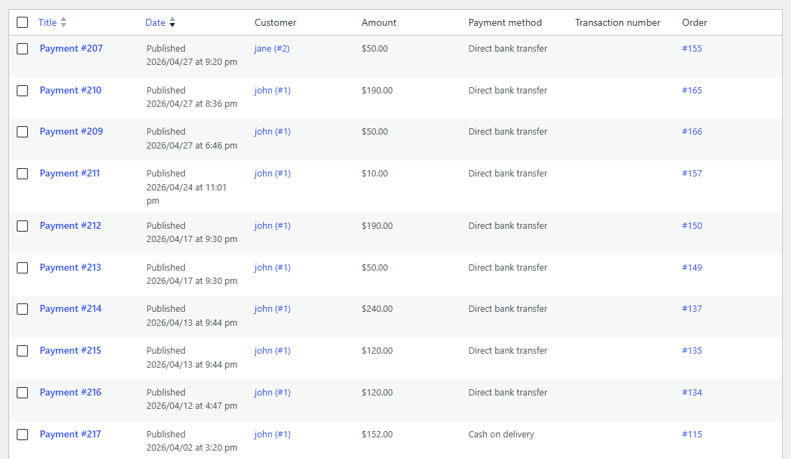 WooCommerce Accounts Receivable - User Payments