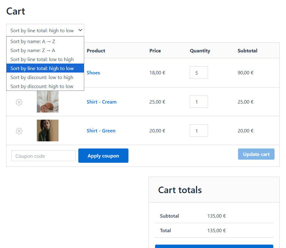WooCommerce Cart Item Sorting Frontend
