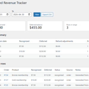 WooCommerce Deferred Revenue Tracker