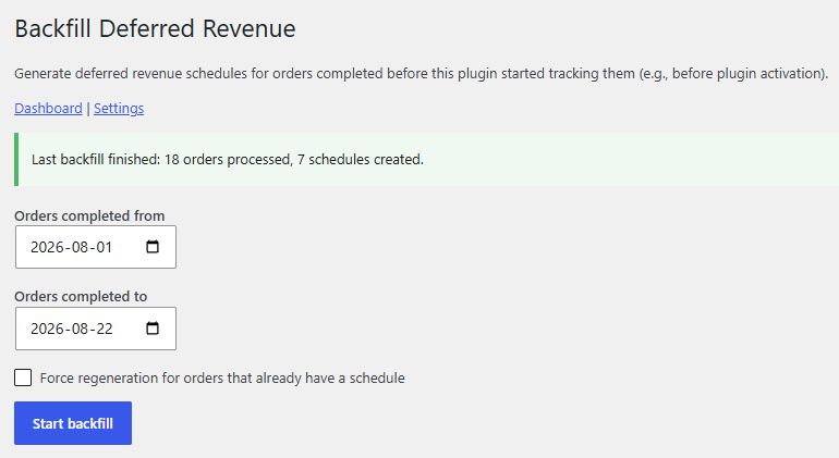 WooCommerce Deferred Revenue Tracker - Backfill Deferred Revenue tool