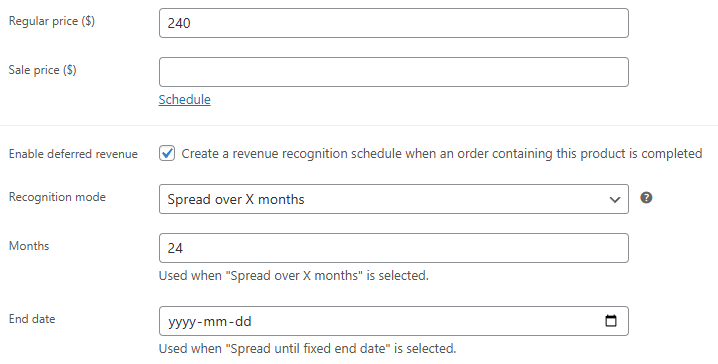 WooCommerce Deferred Revenue Tracker - Product settings