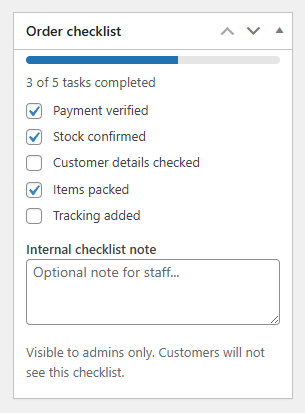 WooCommerce Order Checklist - Order meta box
