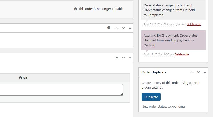 WooCommerce Order Duplicator - Duplicate action on order edit page
