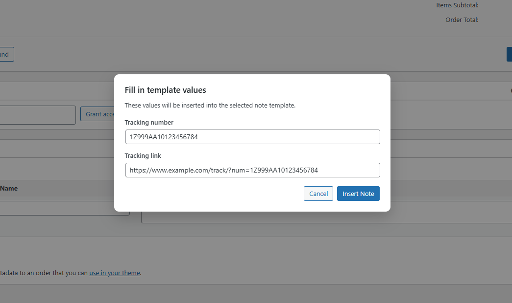 WooCommerce Order Note Templates - Prompt-based variables