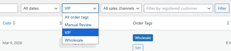 WooCommerce Order Tags Filter