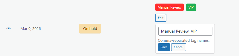 WooCommerce Order Tags Inline Editing