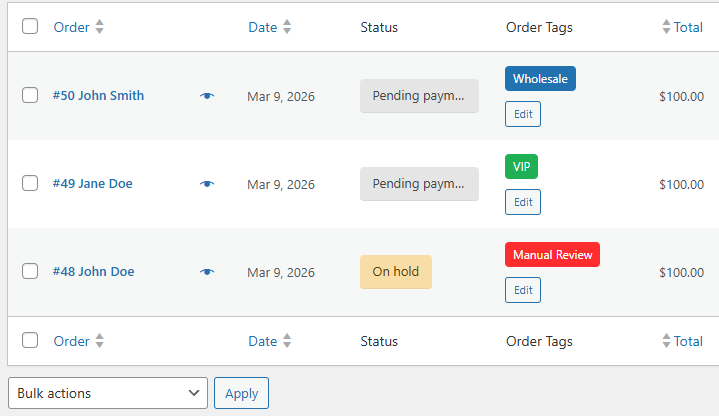 WooCommerce Order Tags