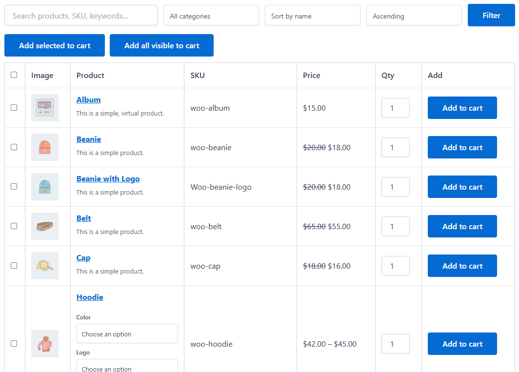 WooCommerce Quick Order Form