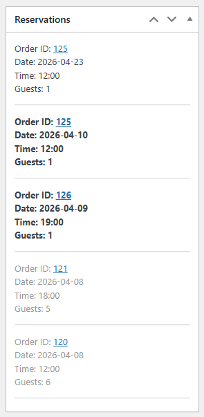 WooCommerce Simple Table Reservations - Product Reservation List