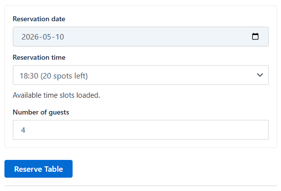 WooCommerce Simple Table Reservations